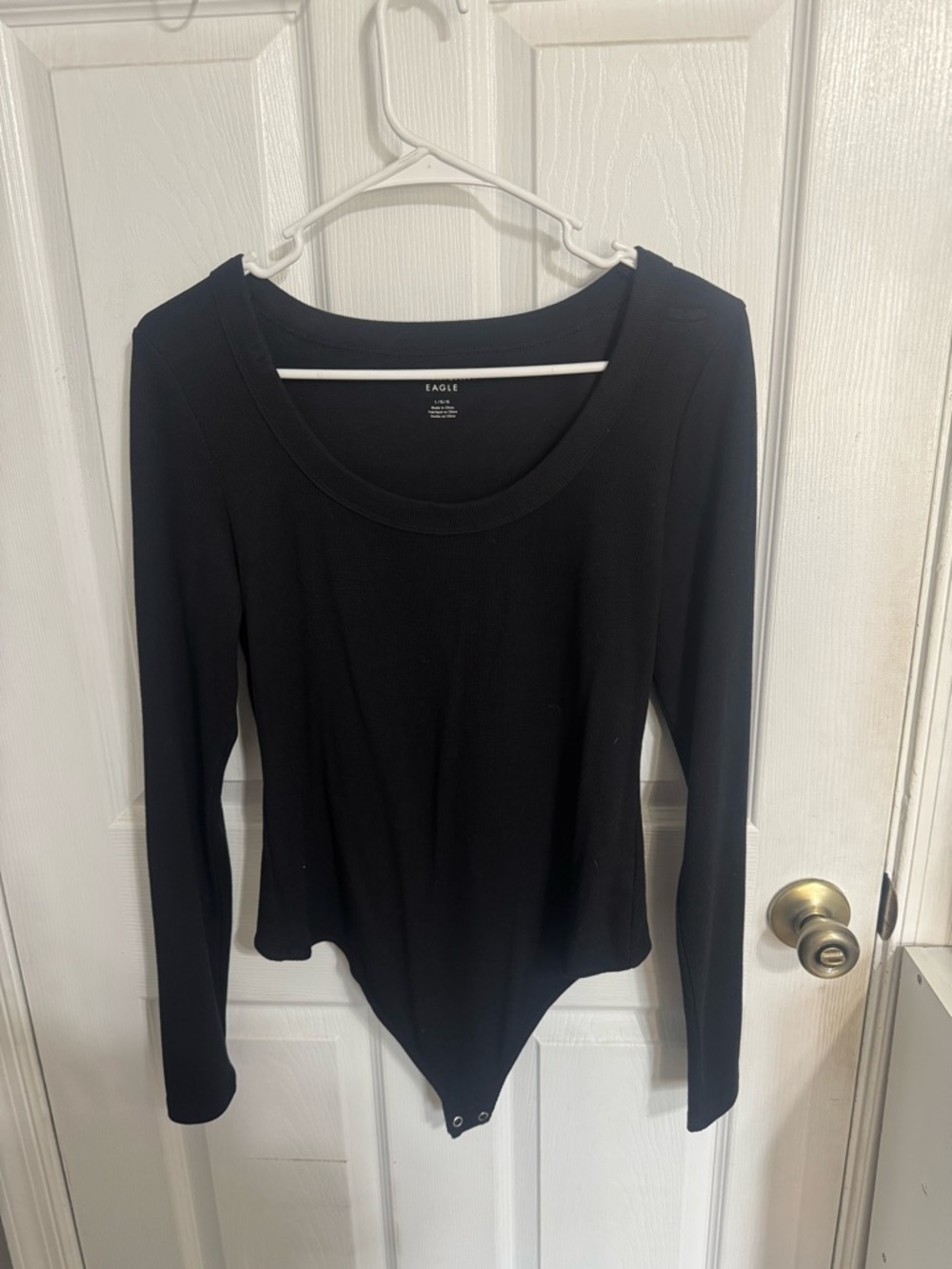 American Eagle Outfitters Black Ribbed Long Sleeve Scoop Bodysuit